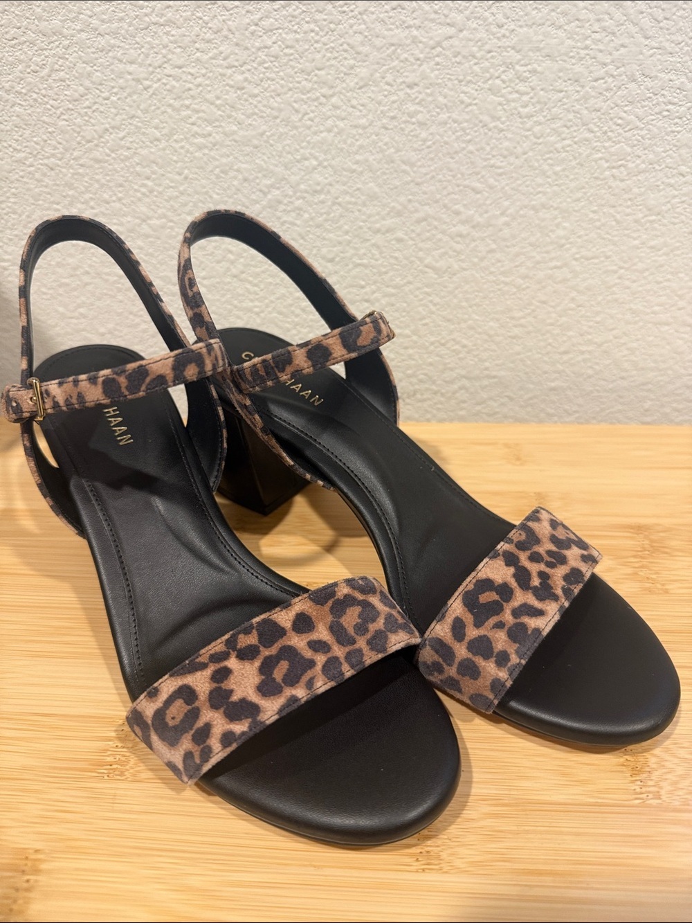 New Cole Haan Leopard-Print Block Heel Sandals - Black & Brown NWT Size 8
